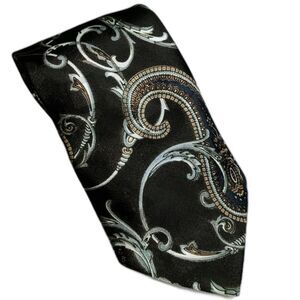 TOWNCRAFT Paisley Black Blue Tie Polyester Necktie 4 Inch X 58 Inch Vintage